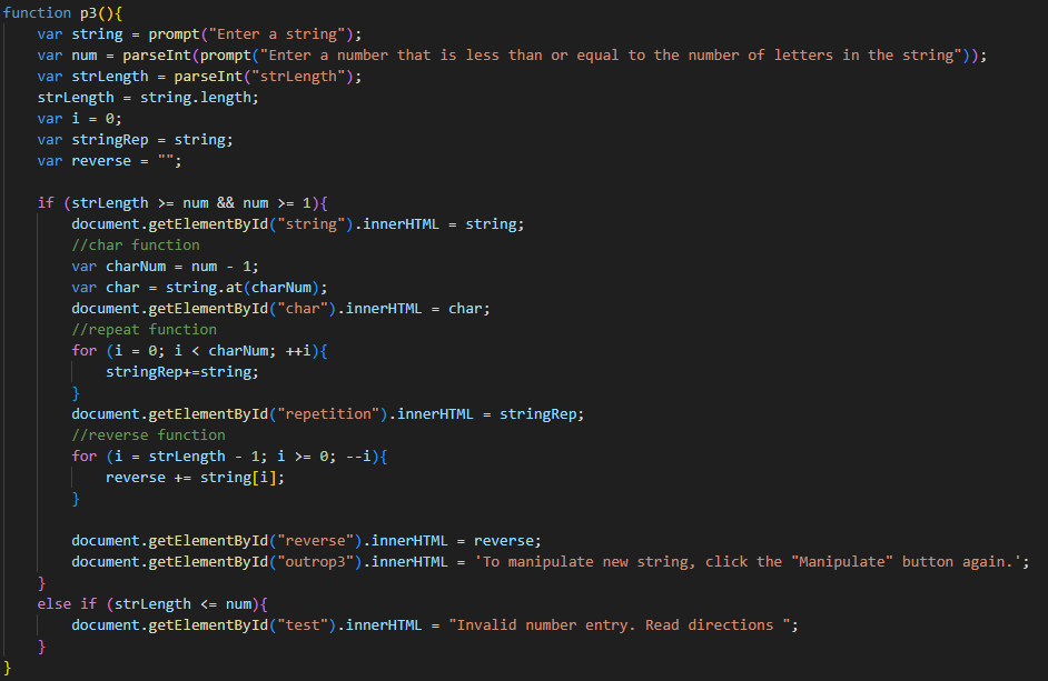 Code snippet of JavaScript calculator