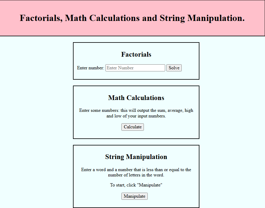 Screenshot of Javascript calculator user interface