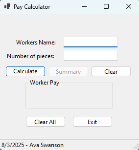 Screenshot of visual basic .net pay calculator user interface