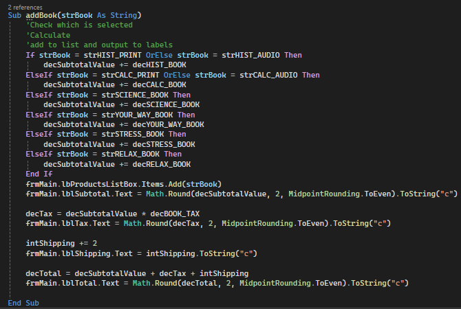Code snippet of book store vb.net