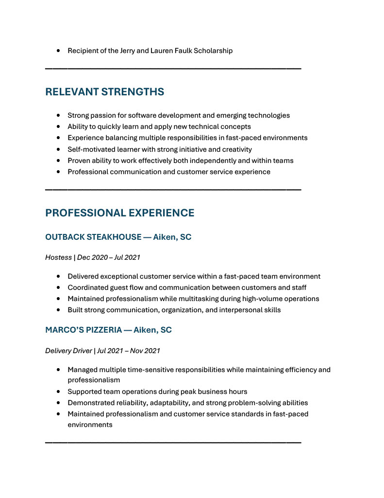 Ava Swanson's résumé